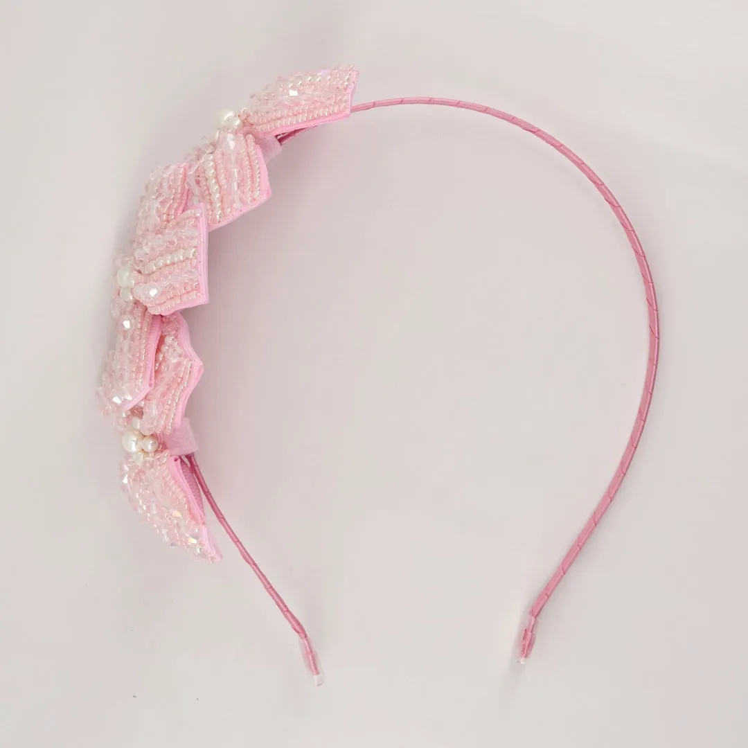 The Jolie Girls Pink Beaded Bow Headband