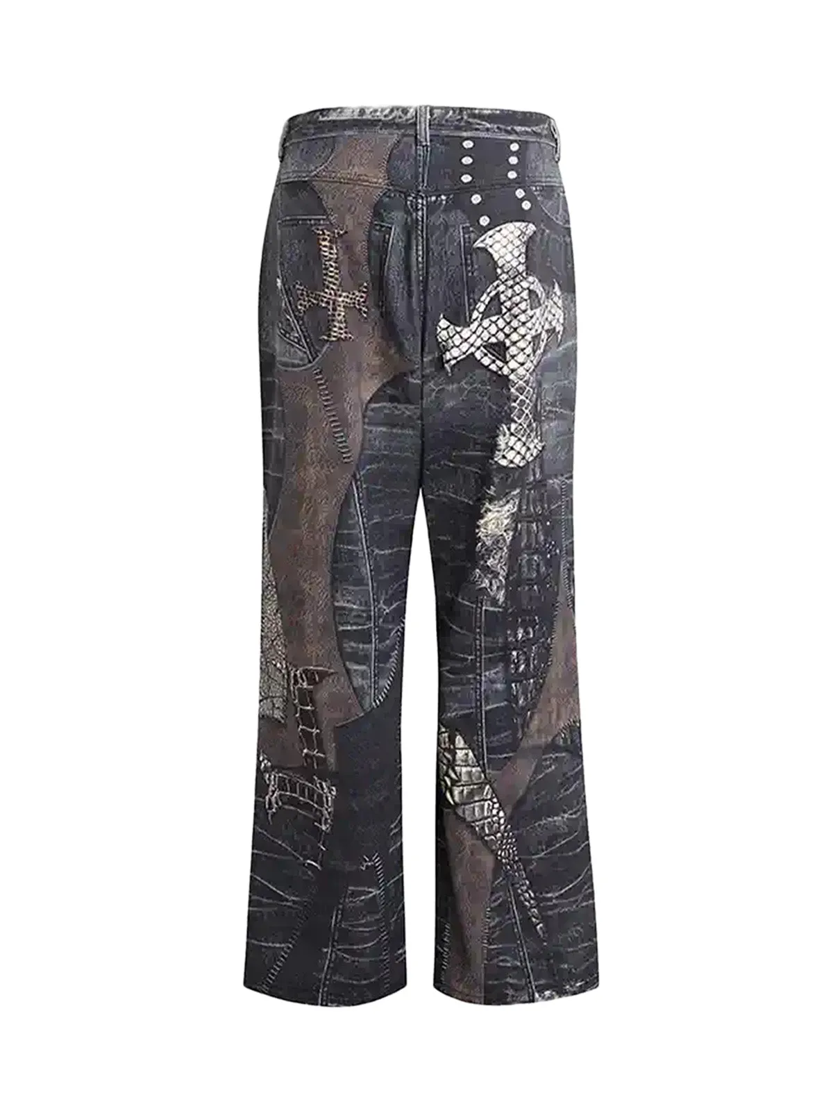 Thesupermade Full Cross Stitching Leather Flare Jeans