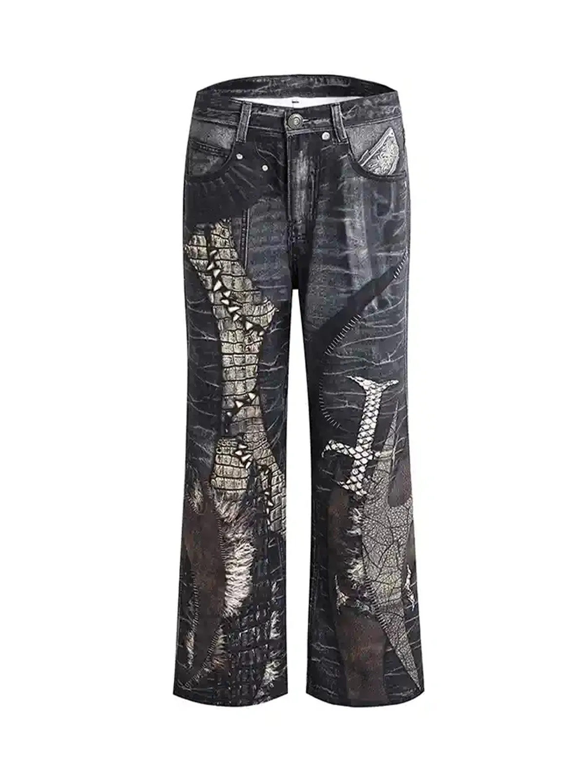 Thesupermade Full Cross Stitching Leather Flare Jeans