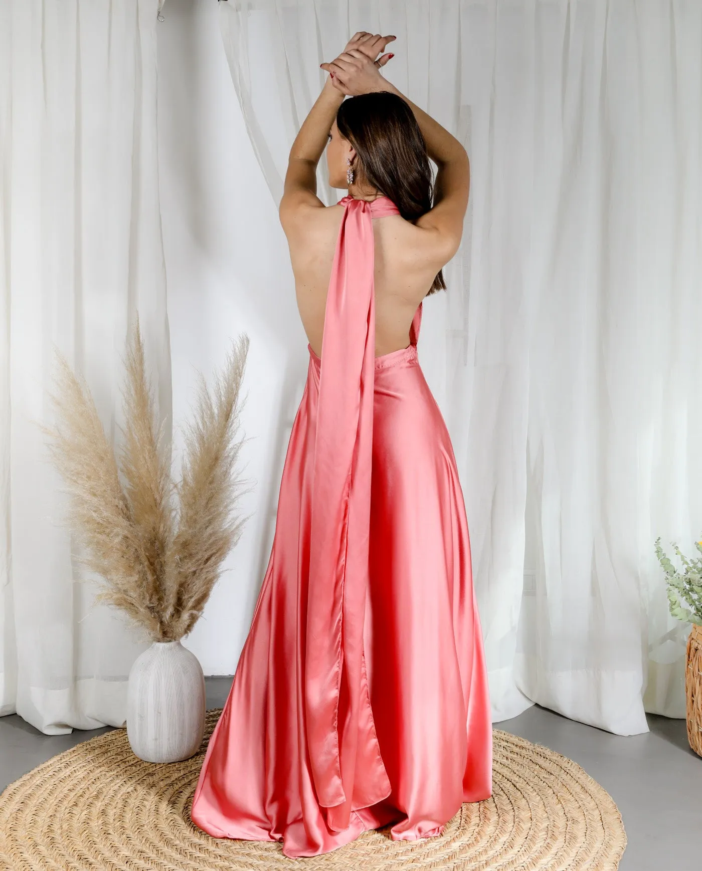 VESTIDO DE FIESTA LARGO MULTI SATIN ROSADO