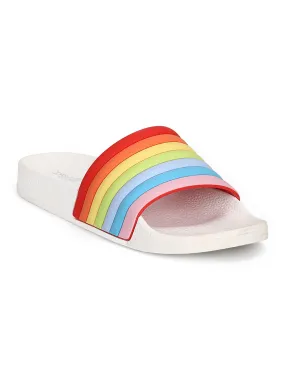 White PVC Rainbow Strap Slip-on Flats