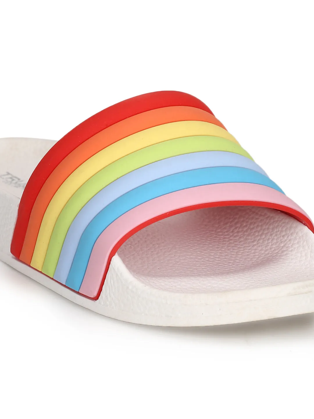 White PVC Rainbow Strap Slip-on Flats