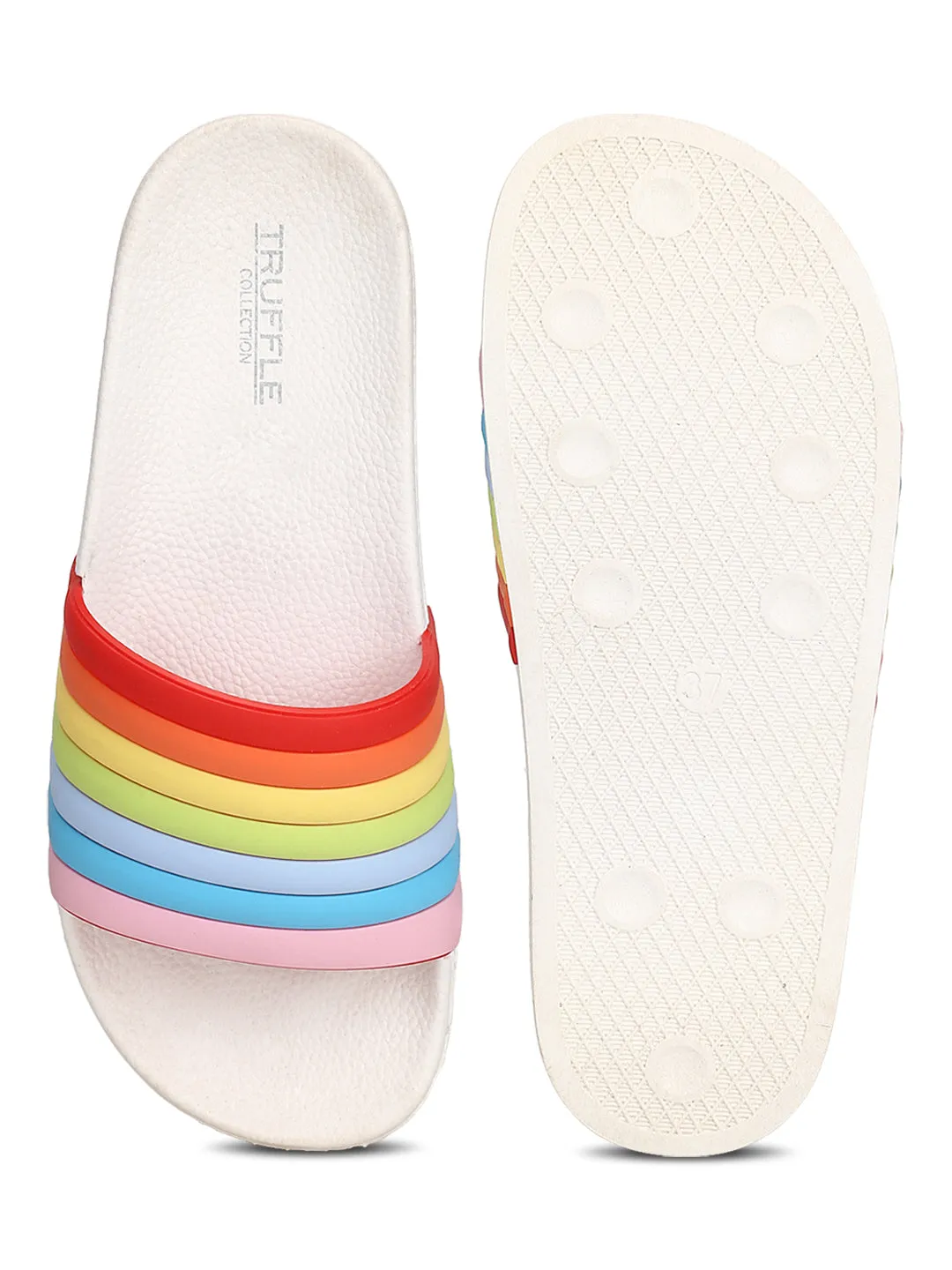 White PVC Rainbow Strap Slip-on Flats