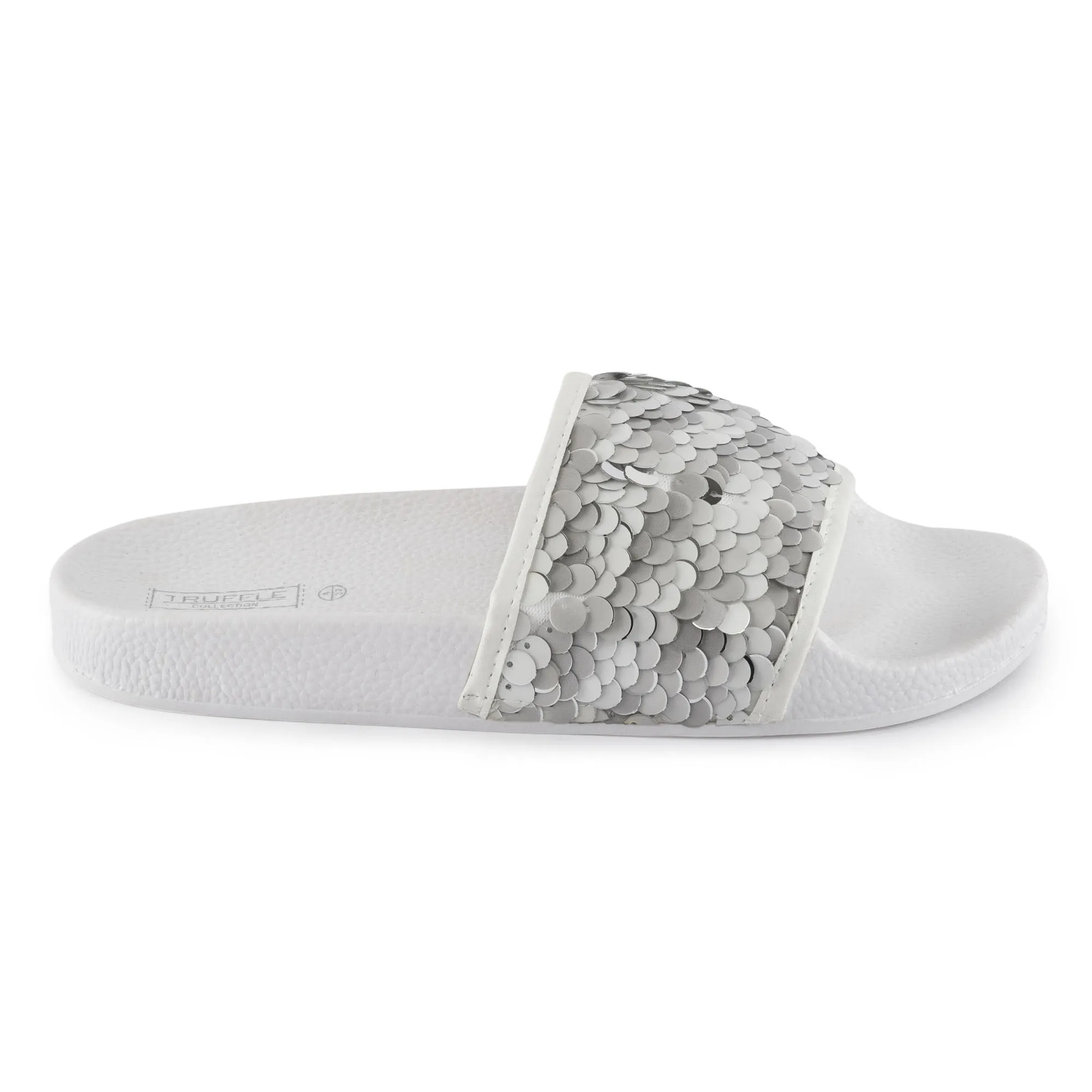 White Silver Sequined Sliders