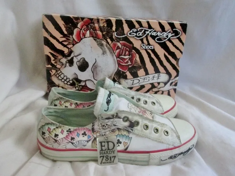 Womens ED HARDY Lowrise Classic WHIFU Shoes Sneaker Trainer 9 WHITE PIRATE