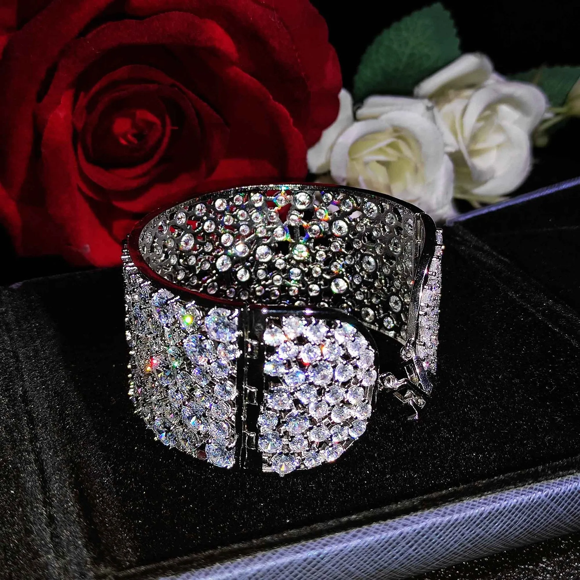 Women's Iced-Out Wide Zircon Luxury Statement Bracelet