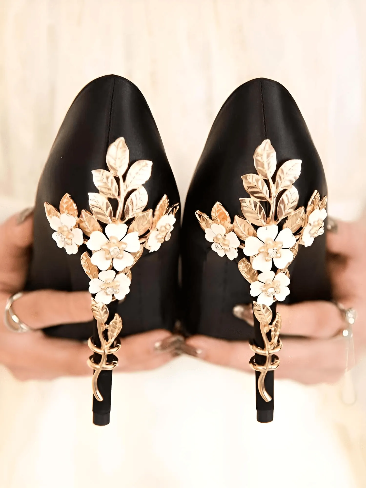 Women's Metal Carved High Heel Silk Wedding Shoes